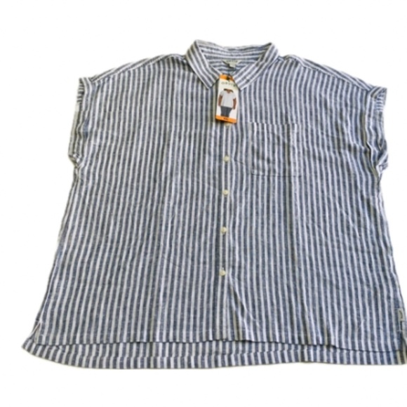 Orvis Ladies' Short Sleeve Linen Blend Shirt, Blue Stripe, XX-Large NWT - Picture 7 of 15
